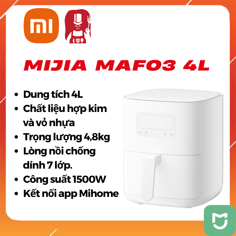 Nồi chiên không dầu XIAOMI MIJIA MAF03 Dung tích 4L, có kết nối app Mihome thông minh