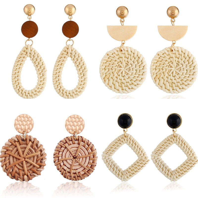 Bông tai dáng mây tre đan thủ công phong cách Bohomien cổ điển thời trang