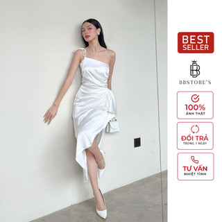Đầm body lụa dự tiệc lệch vai xếp nhún eo tôn dáng bbstore's -d2139