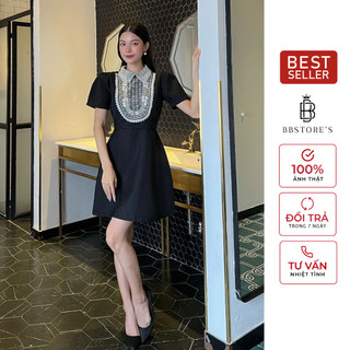 Đầm xòe tay phồng dự tiệc cổ phối ren đính đá sang trọng bbstore's -d2149