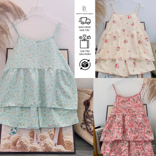 Đồ bộ lụa 2 dây form babydoll quần đùi hoa nhí - booty boutique