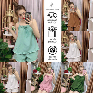 Set đồ mặc ngủ 2 dây trơn lụa satin - booty boutique