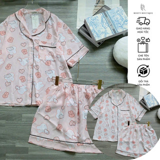 Bộ pijama áo cọc quần đùi lụa mango - booty boutique