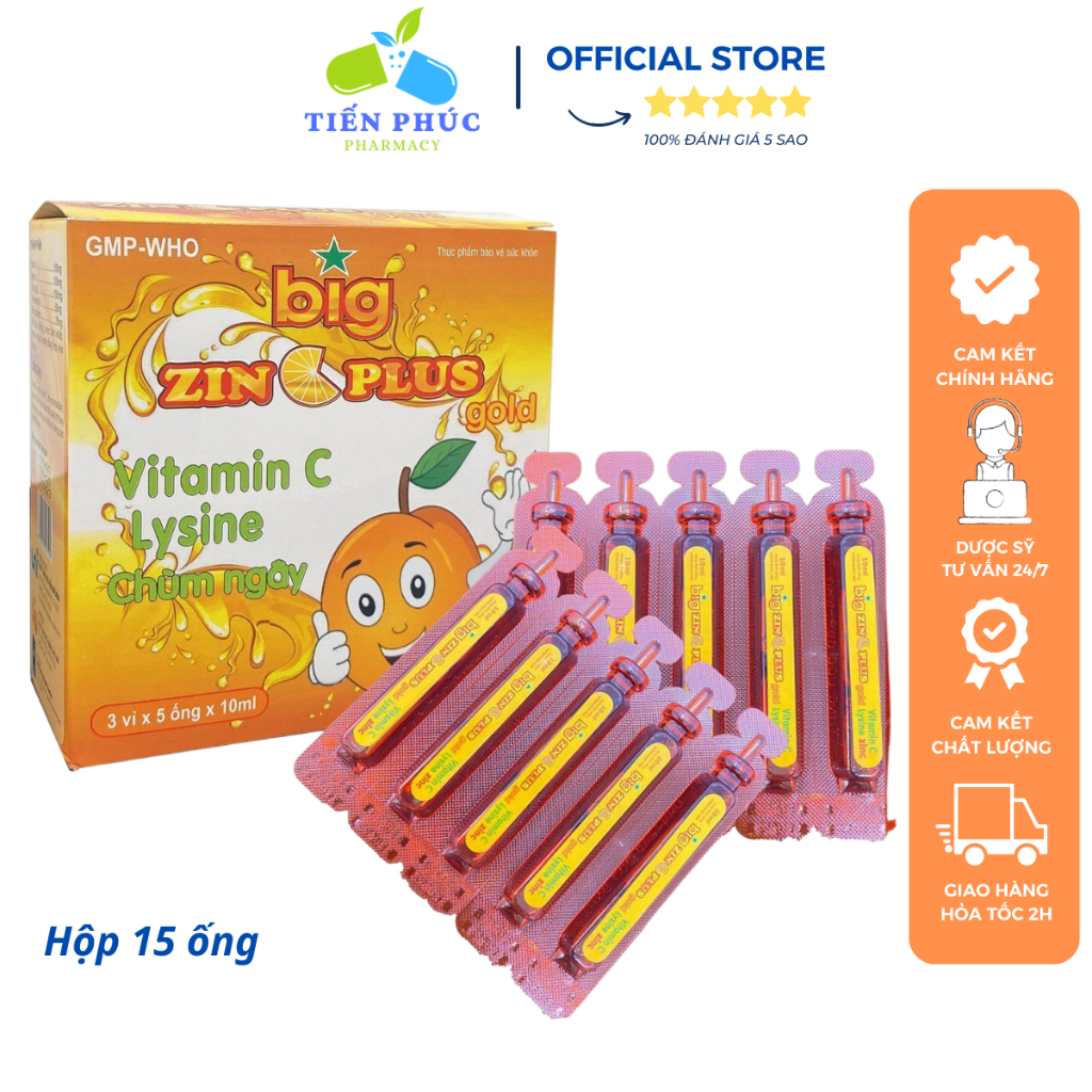 Siro Zin C Plus bổ sung Kẽm, Lysine và Vitamin hỗ trợ tăng cường hấp thu chất dinh dưỡng cho bé – Hộp 15 ống