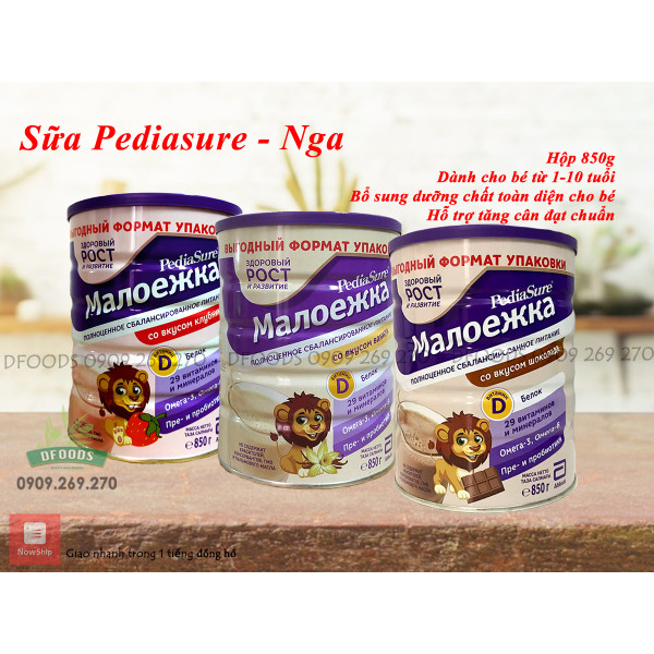 Sữa Pediasure Nga Vị Vani, Dâu, Socola Sữa Công Thức 850g