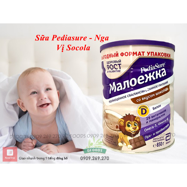 Sữa Pediasure Nga Vị Vani, Dâu, Socola Sữa Công Thức 850g