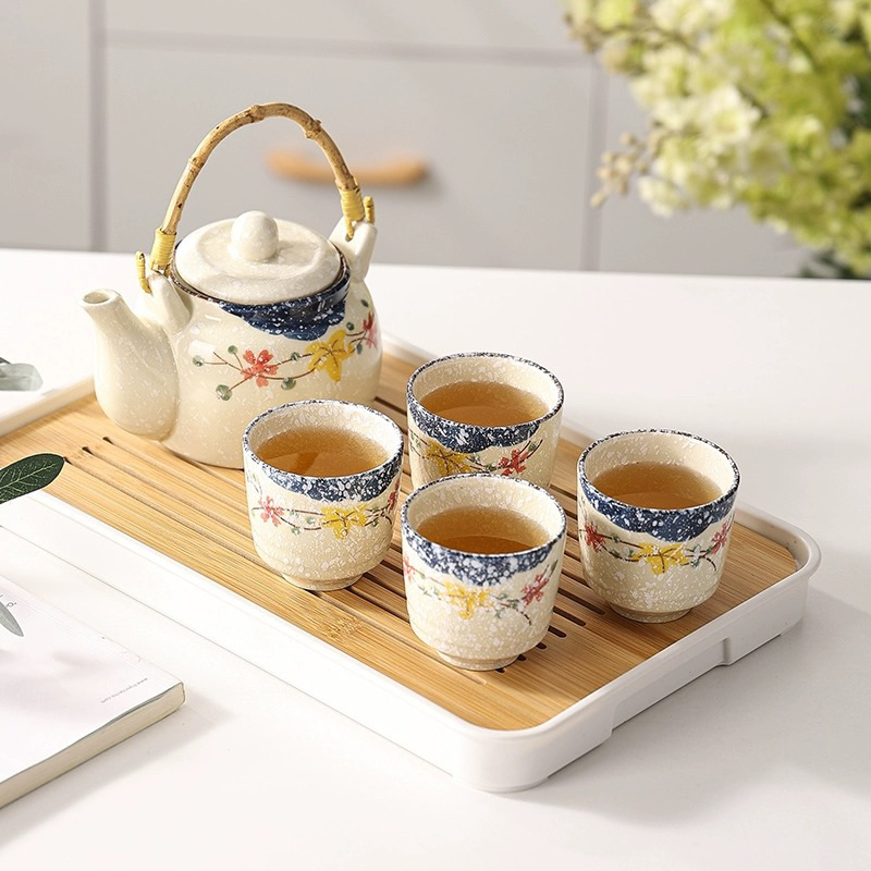 Bộ ấm chén bình trà gốm sứ họa tiết hoa Thu Tuyết tươi tắn trang nhã - Quà tặng tân gia, quà cưới sinh nhật