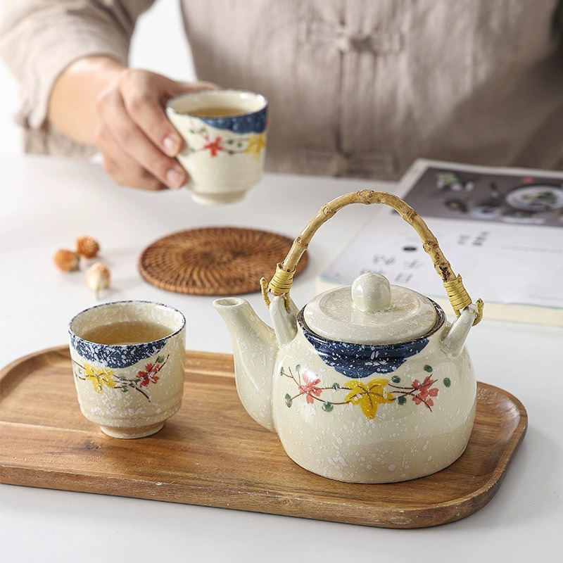 Bộ ấm chén bình trà gốm sứ họa tiết hoa Thu Tuyết tươi tắn trang nhã - Quà tặng tân gia, quà cưới sinh nhật