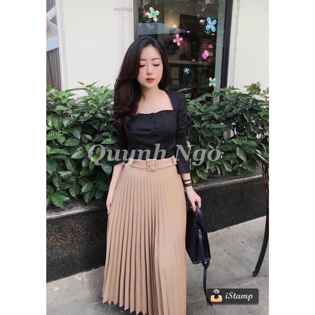 Chân váy xếp ly dáng dài công sở tặng kèm đai đủ màu đủ size 1915 P4K4
