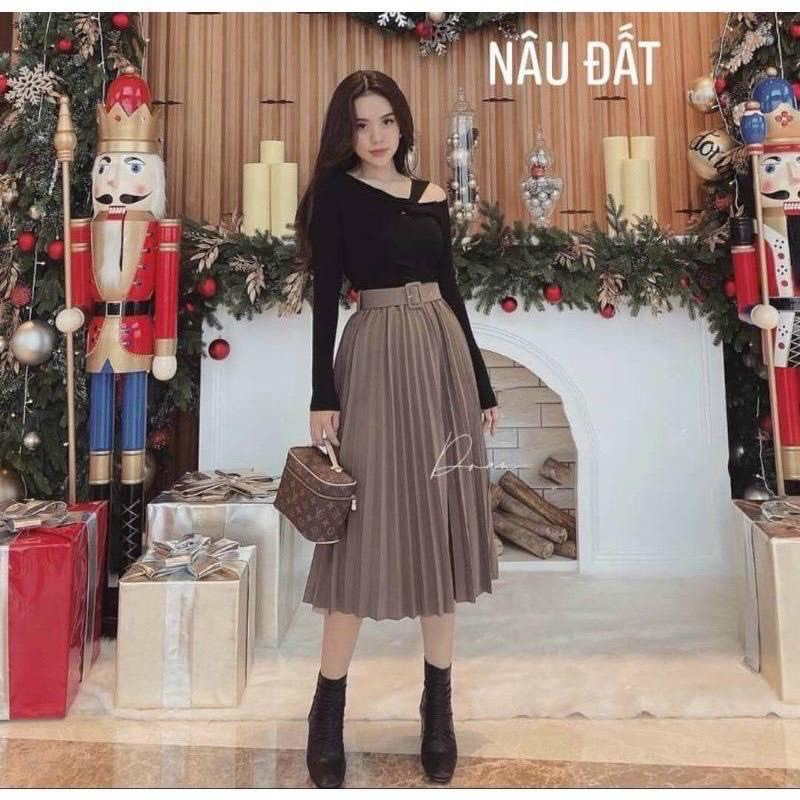 Chân váy xếp ly dáng dài công sở tặng kèm đai đủ màu đủ size 1915 P4K4
