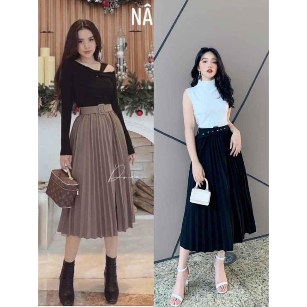 Chân váy xếp ly dáng dài công sở tặng kèm đai đủ màu đủ size 1915 P4K4