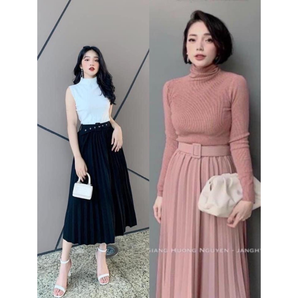 Chân váy xếp ly dáng dài công sở tặng kèm đai đủ màu đủ size 1915 P4K4