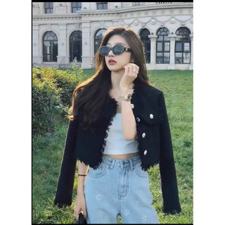 Áo Dạ Tweed Đen Khuy Đồng