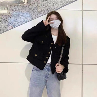 Áo Dạ Tweed Đen Khuy Đồng