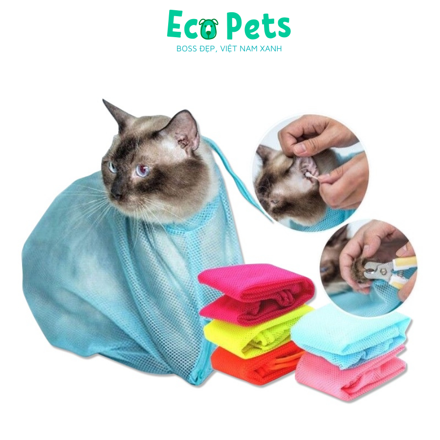 Phụ kiện chó mèo ECOPETS túi lưới đa năng tắm mèo hỗ cắt móng cho mèo hạn chế bị cào an toàn tiện lợi