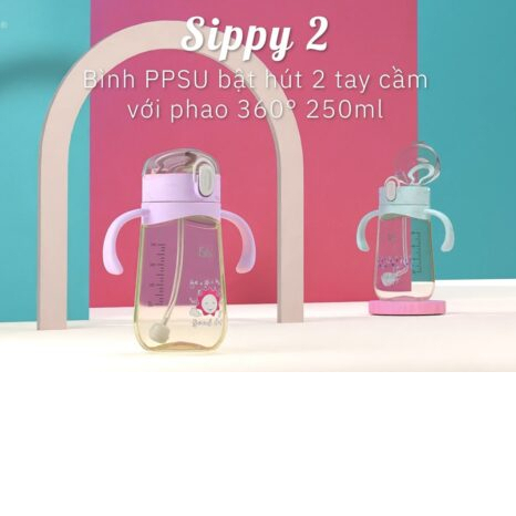 Bình PPSU có ống nhựa 2 tay cầm với phao 360 độ 250ml – Sippy 2  - 1 đổi 1 trong 7 ngày