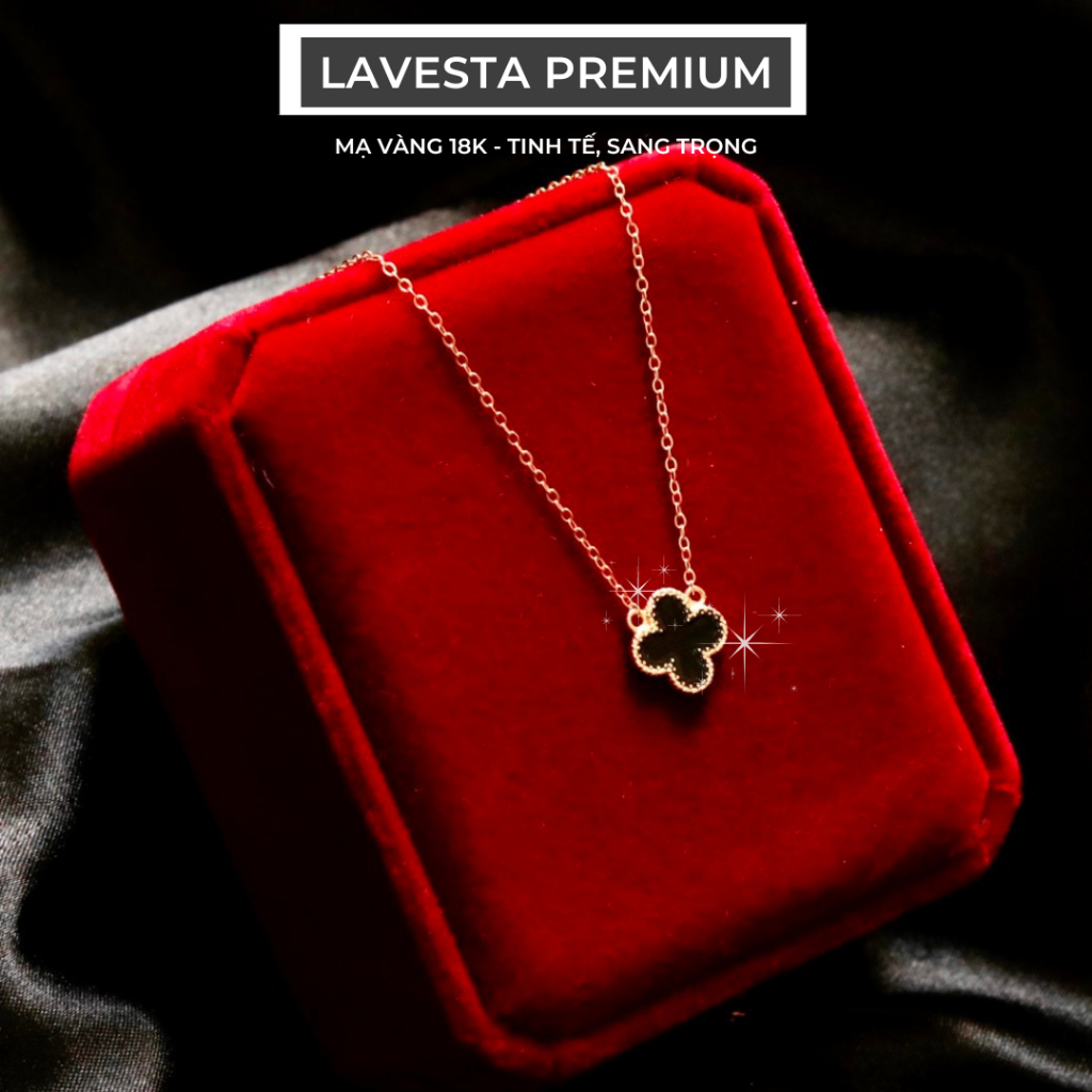 Dây chuyền nữ mạ vàng hồng 18K cao cấp LAVESTA LAV039 cỏ 4 lá thiết kế đá đen sang chảnh, cuốn hút Larissa