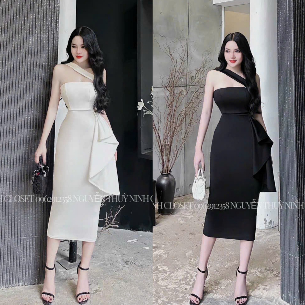 Đầm body công chúa dáng midi chéo vai có mút phong cách sexy, quyến dũ cho nàng diện đi chơi, dự tiệc