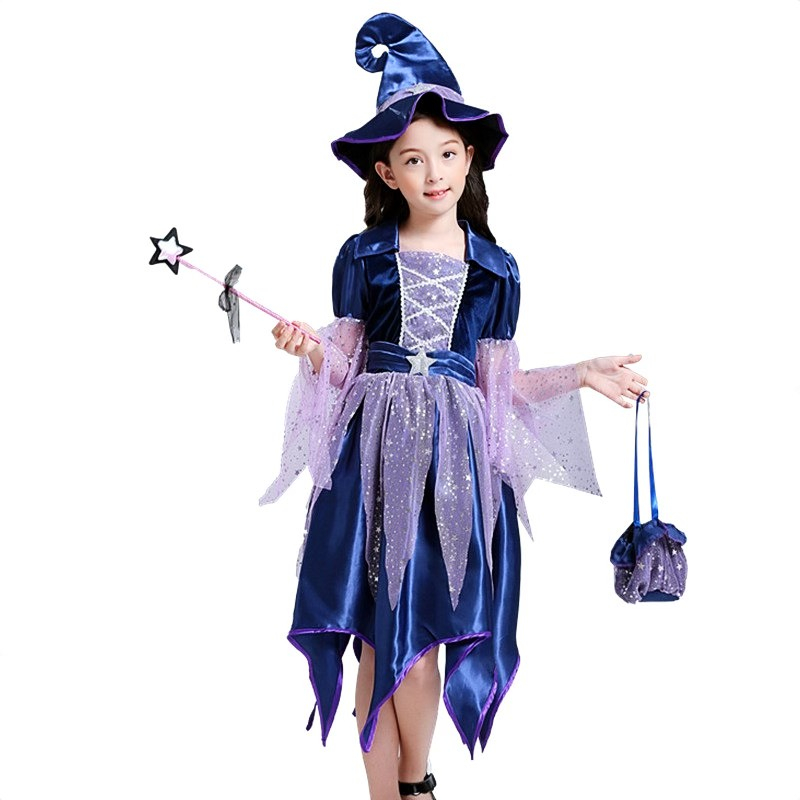HM1220 Đầm Hóa Trang Halloween Bé Gái Phù Thủy Tím Cao Cấp Kèm Phụ Kiện