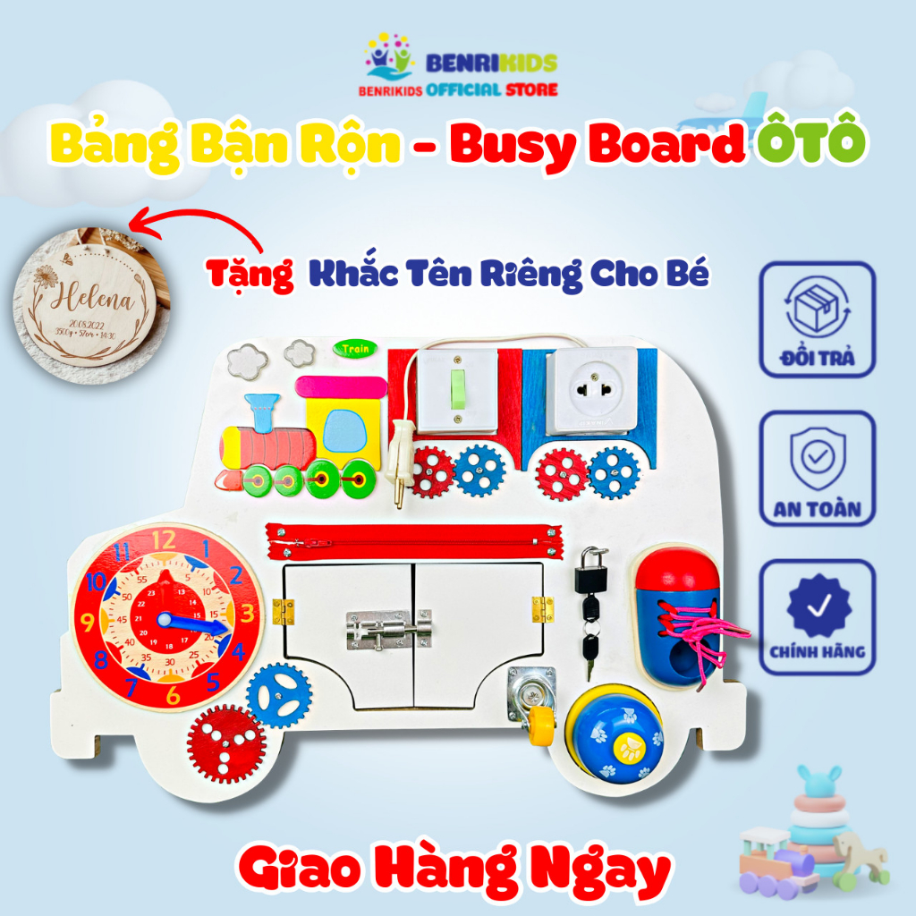 Đồ Chơi Gỗ Bảng Bận Rộn Ô Tô Giúp Bé Phát Triển Trí Tuệ Benrikids