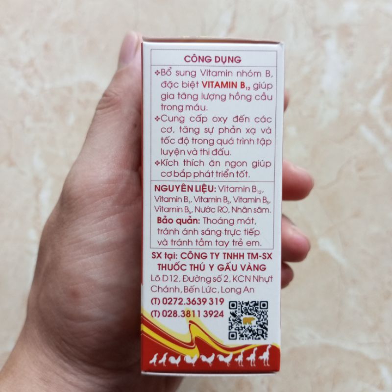 TRỢ CHIẾN B12 NHÂN SÂM 20ml: Tăng tốc, tăng bo, tăng lì, tăng lực, lên nước máu, cho gà đá, gà đòn.
