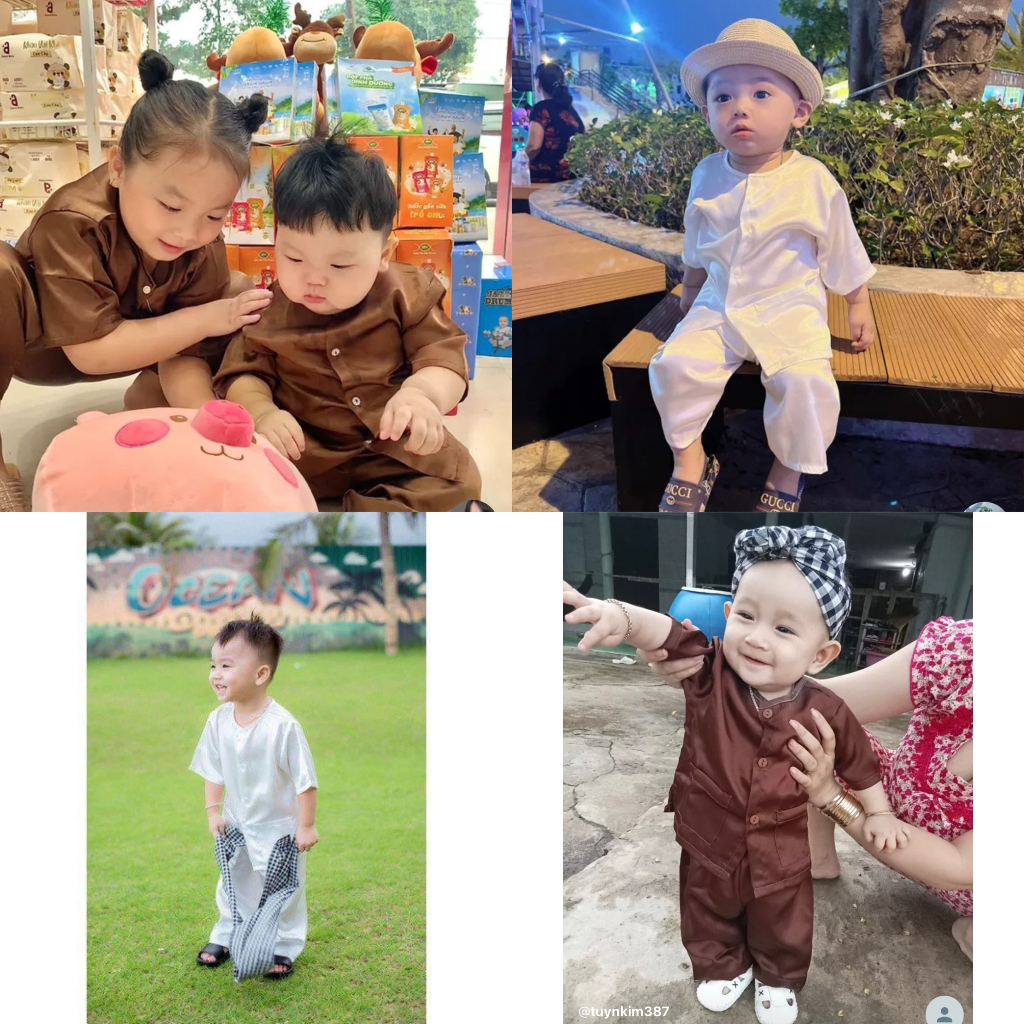 Bộ bà ba lụa, bộ đồ phú hộ, bộ nông dân cho bé trai bé gái 3-25kg