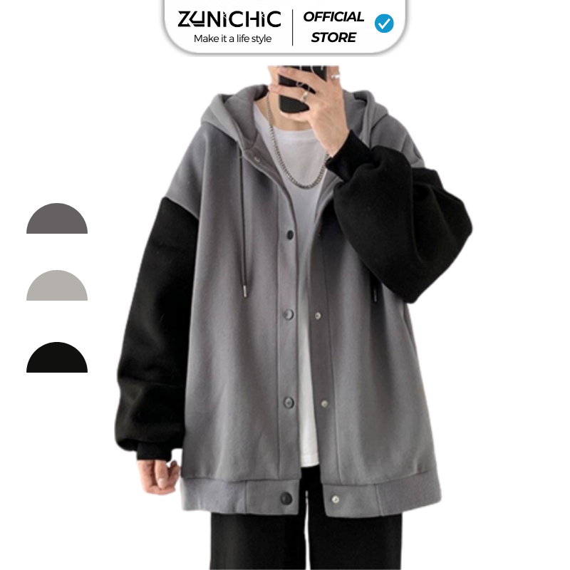 Áo Khoác Nỉ Bông Nam, Nữ Basic Unisex Nỉ From Rộng Màu Đen Xám HDBN750 Unichic