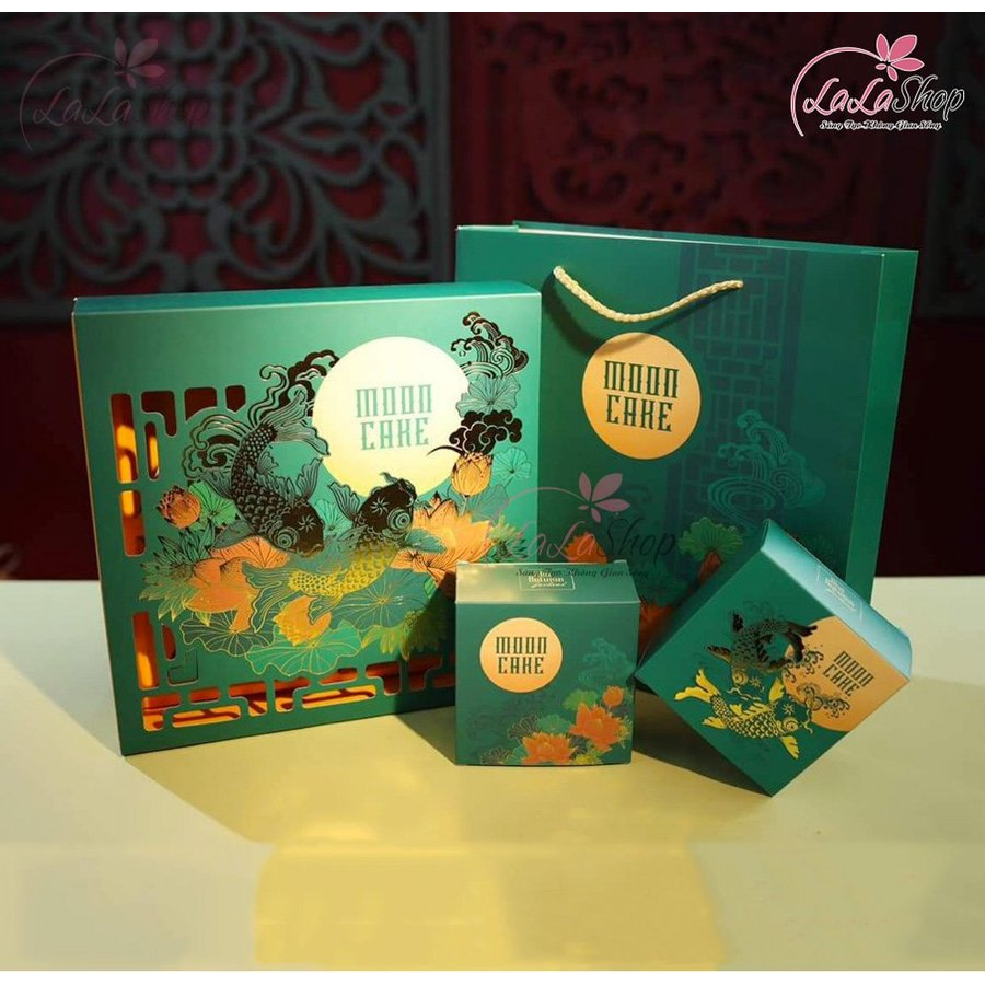 Hộp 4 bánh Tân Dân Lợi 200gr 2 trứng quà tặng doanh nghiệp có bánh chay, bánh trung thu kèm hộp ép nhũ cao cấp
