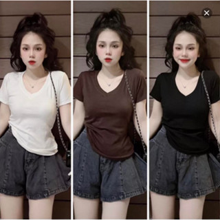 Áo Mặc nhà, Đồ nữ Bigsize Hằng Moon, Áo thun tay ngắn cổ chữ V màu trơn bigsize từ 40 đến 85Kg