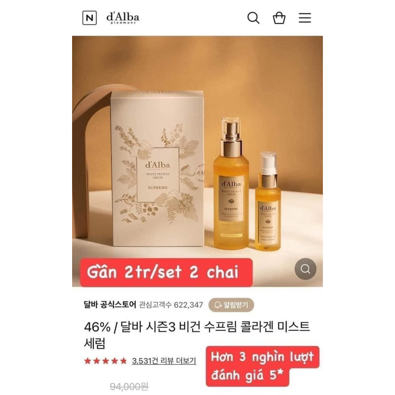 Xịt khoáng D’alba  White Truffle Serum 100ml - 50ml tinh chất bơ