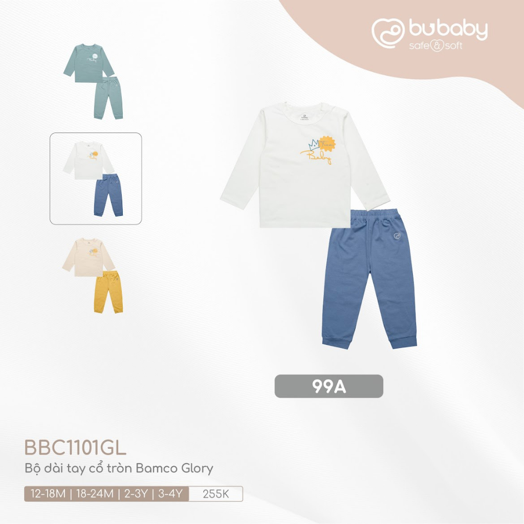 Bộ quần áo dài tay cài vai Bu, Bubaby Kyomi intermix BBC001.02 cho bé 6m - 4Y