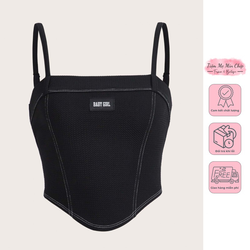 Áo 2 dây croptop chữ Baby Girl viền chỉ trắng (Hàng auth) - 3 màu