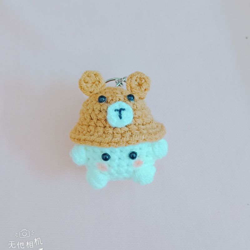 Combo 3 móc khóa bé nấm bằng len hình gấu , gấu trúc, gấu dâu