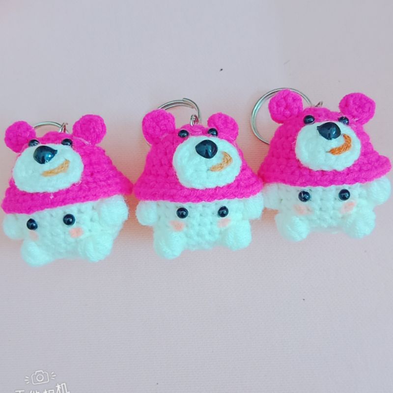 Combo 3 móc khóa bé nấm bằng len hình gấu , gấu trúc, gấu dâu