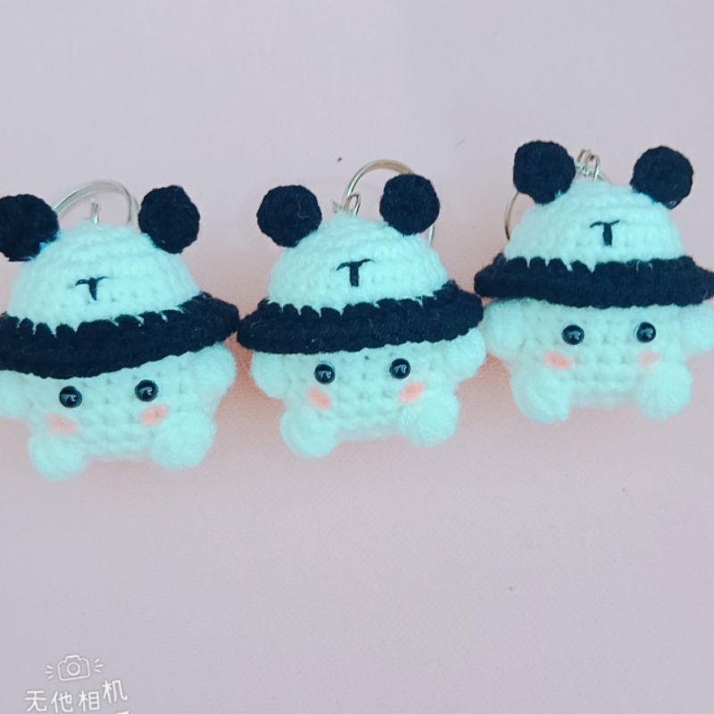 Combo 3 móc khóa bé nấm bằng len hình gấu , gấu trúc, gấu dâu