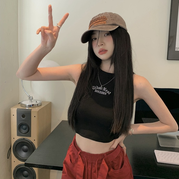 Porozi Áo croptop Spice Girl Áo tank top Ôm Dáng Không Tay Màu Trắng Phong Cách Mới Mùa Hè Cho Nữ