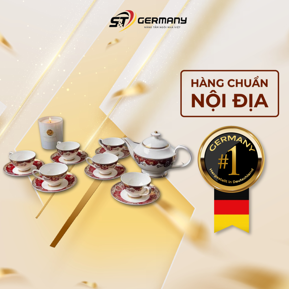 Bộ Trà Sứ Viền Đỏ Imperial London Nội Địa Đức, Bộ Ấm Trà Sứ Cao Cấp Hoàng Gia GermanySnT 290091