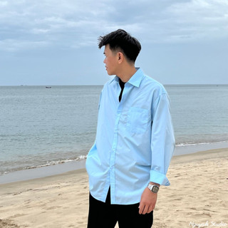 Áo sơ mi Xanh Basic form rộng Hàn Quốc - Nguyah Studio