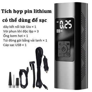 Máy bơm lốp không dây thông minh cqb 808 màn hình led, bơm hơi ô tô đa năng tự ngắt có sạc pin