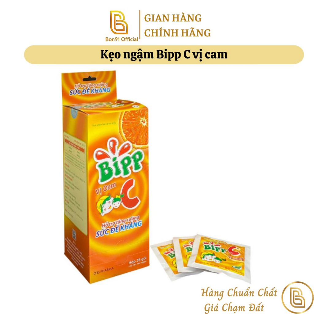 (Gói 10 viên) Kẹo ngậm Bipp C vị cam bổ sung vitamin C tăng sức đề kháng Hậu Giang