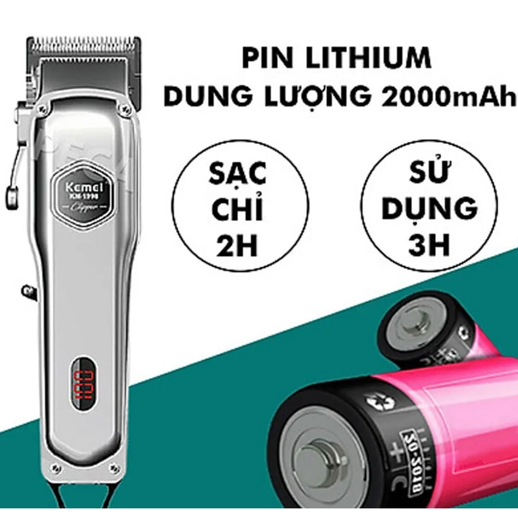 Tông đơ cắt tóc Kemei 1998, Tông đơ Thân Nhôm Nguyên Khối Chuyên Nghiệp Cho Salon Và Gia Đình