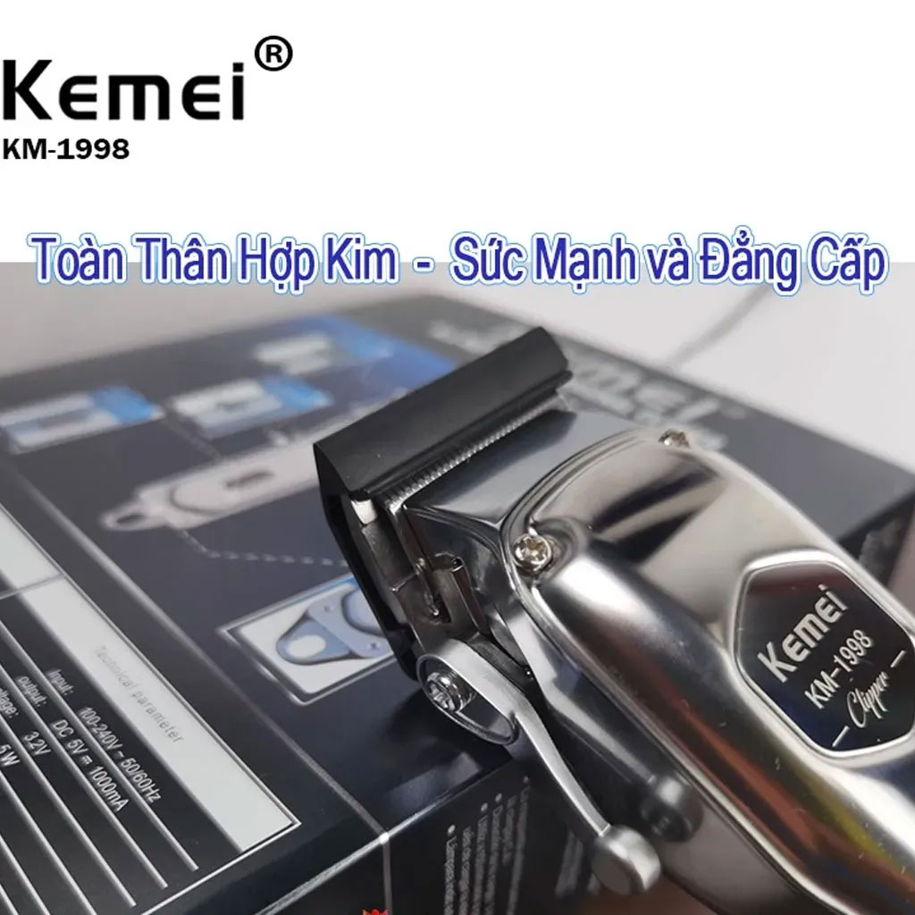 Tông đơ cắt tóc Kemei 1998, Tông đơ Thân Nhôm Nguyên Khối Chuyên Nghiệp Cho Salon Và Gia Đình