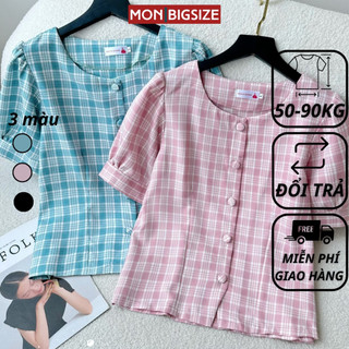 Áo bigsize nữ kiểu caro nút bọc chất cotton dự tiệc đi chơi MON big size 50 - 90kg