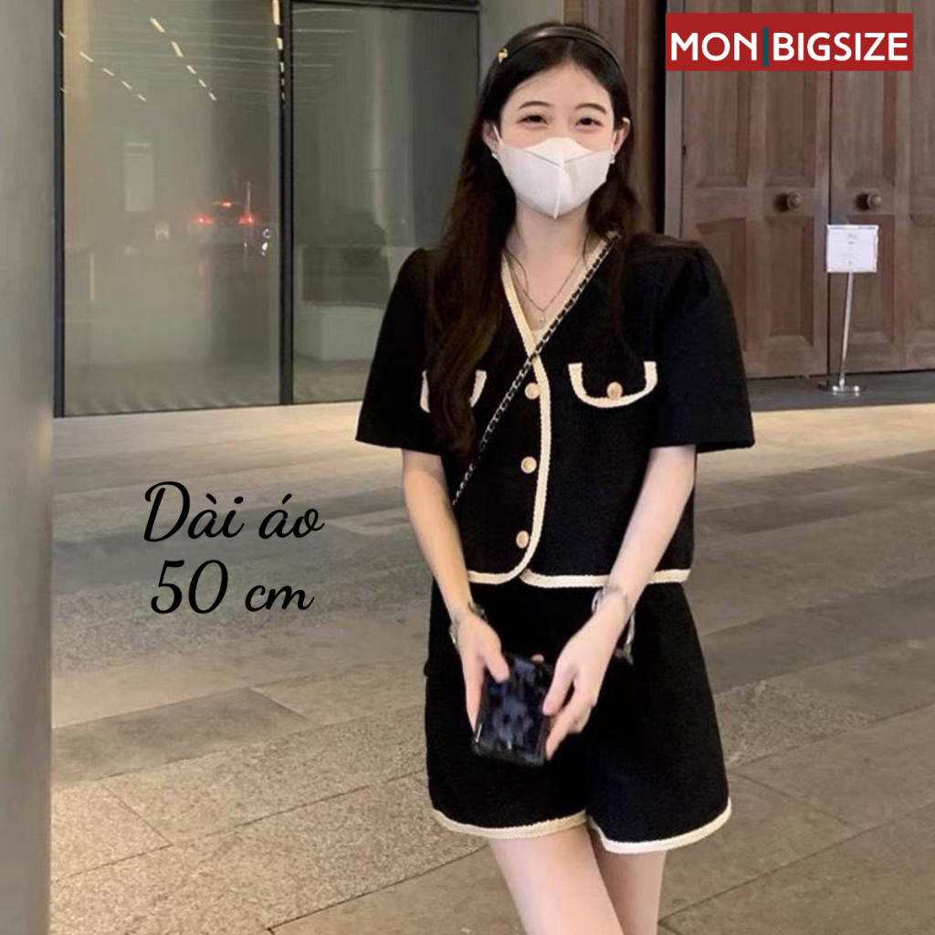 Set đồ bộ bigsize nữ dự tiệc đi chơi sang chảnh kiểu viền túi chất cotton lạnh MON big size 50 - 90kg