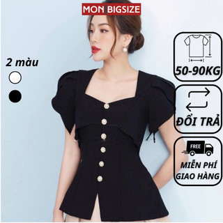 Áo bigsize nữ kiểu cổ vuông phối nút dự tiệc đi chơi MON big size 50 - 90kg
