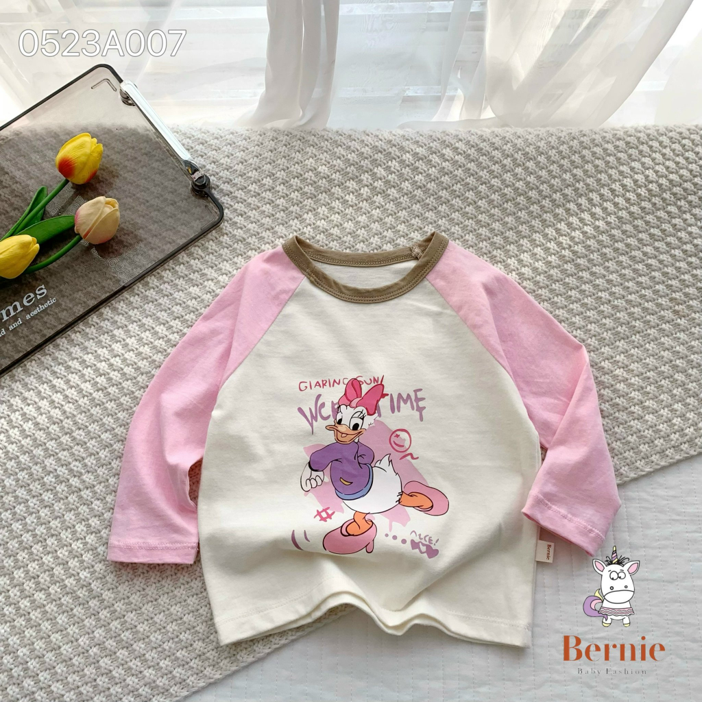 Áo cotton dài tay in hoạ tiết Donald Bernie cho bé gái, chất cotton mỏng mềm