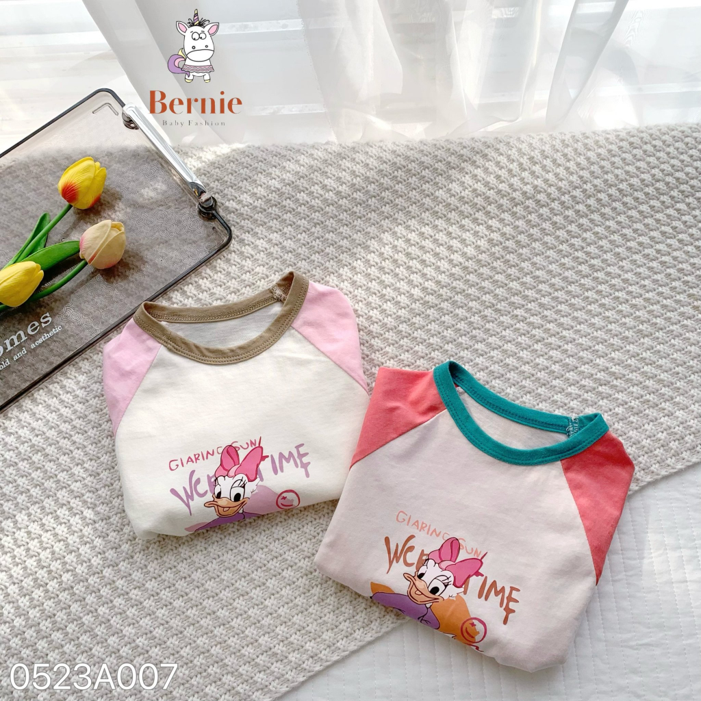 Áo cotton dài tay in hoạ tiết Donald Bernie cho bé gái, chất cotton mỏng mềm