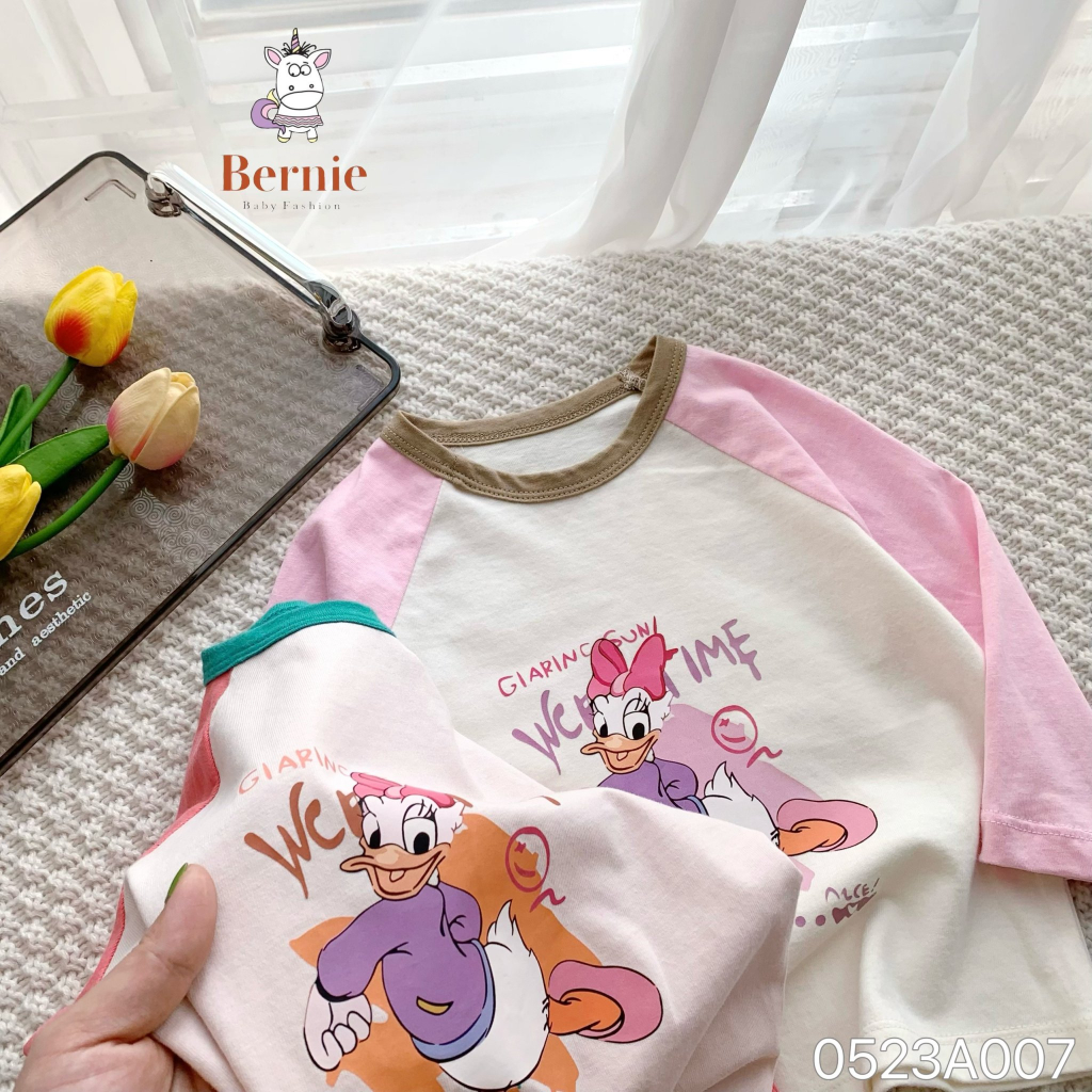 Áo cotton dài tay in hoạ tiết Donald Bernie cho bé gái, chất cotton mỏng mềm