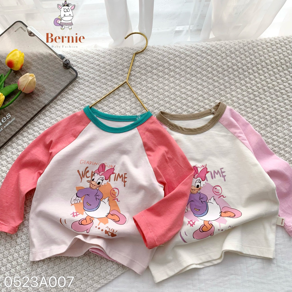 Áo cotton dài tay in hoạ tiết Donald Bernie cho bé gái, chất cotton mỏng mềm