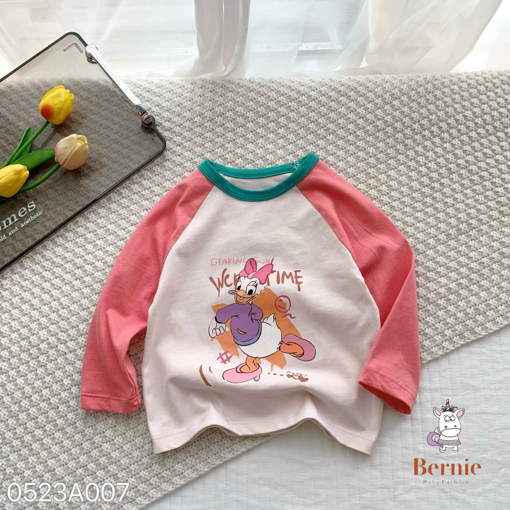 Áo cotton dài tay in hoạ tiết Donald Bernie cho bé gái, chất cotton mỏng mềm